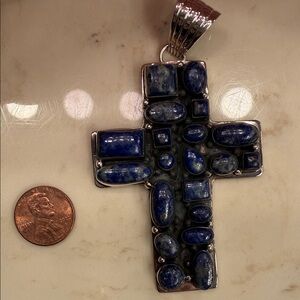 NWOT Sterling Cross Pendant with DENIM Lapis-Style Blue Stones